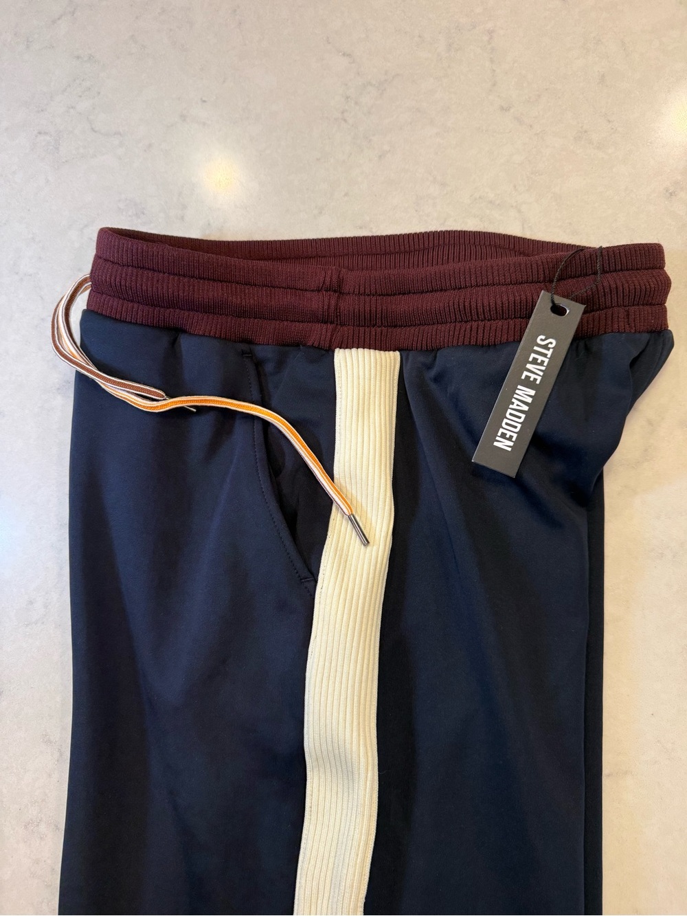 Steve Madden NWT XS Navy Track Pants with Cream Side Stripe - hard to find size!